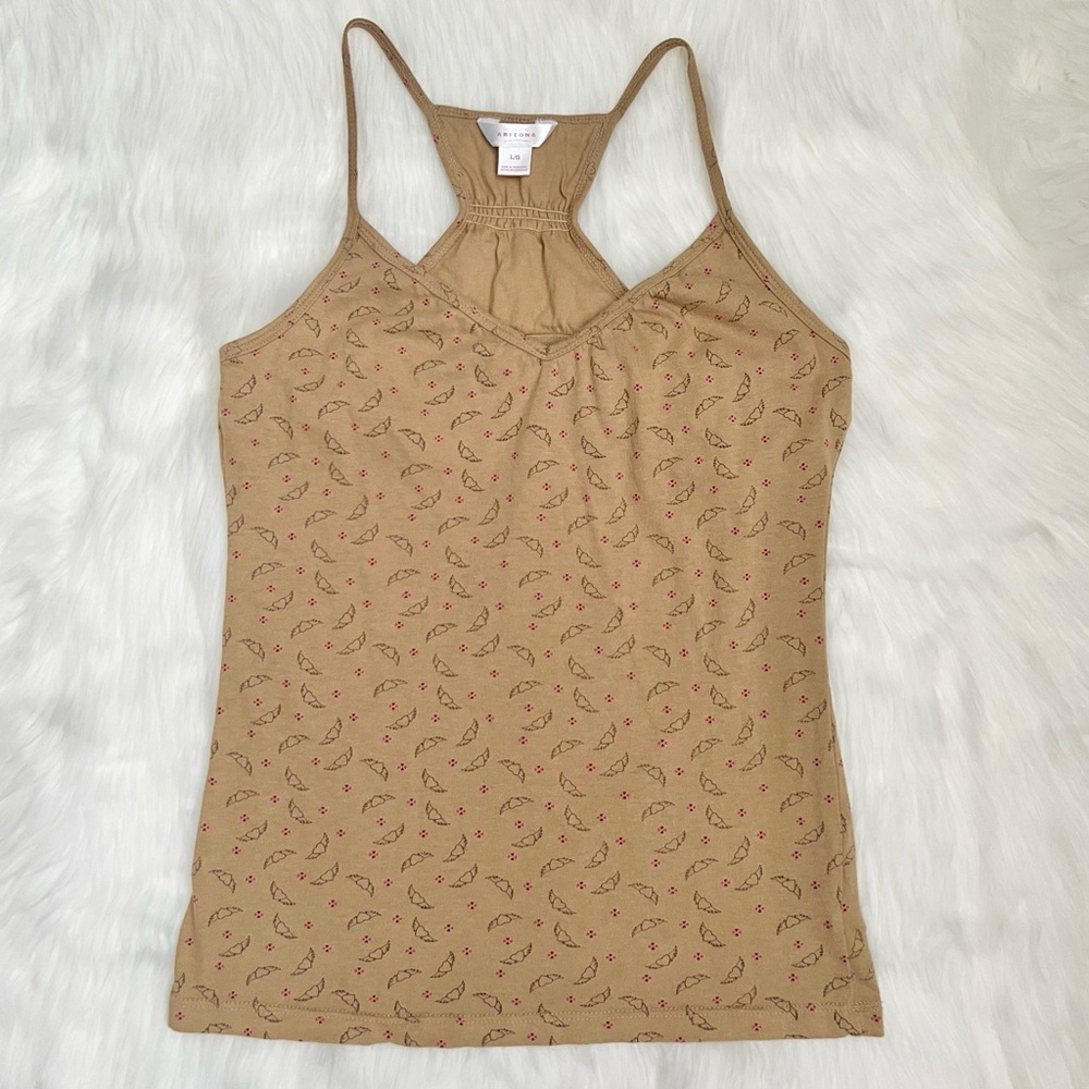 Arizona Jean Company Tan Racerback Tank Top with Flying Angel Hearts Pattern